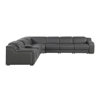L-Shape Sectional Sofa: 7 - Piece Top Italian Grain Leather Power Reclining Sectional(Dark Gray Genuine Leather)