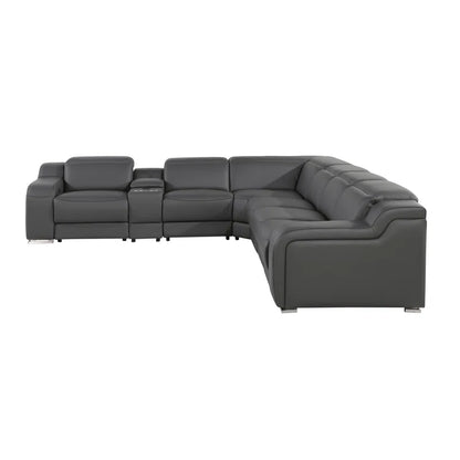 L-Shape Sectional Sofa: 7 - Piece Top Italian Grain Leather Power Reclining Sectional(Dark Gray Genuine Leather)