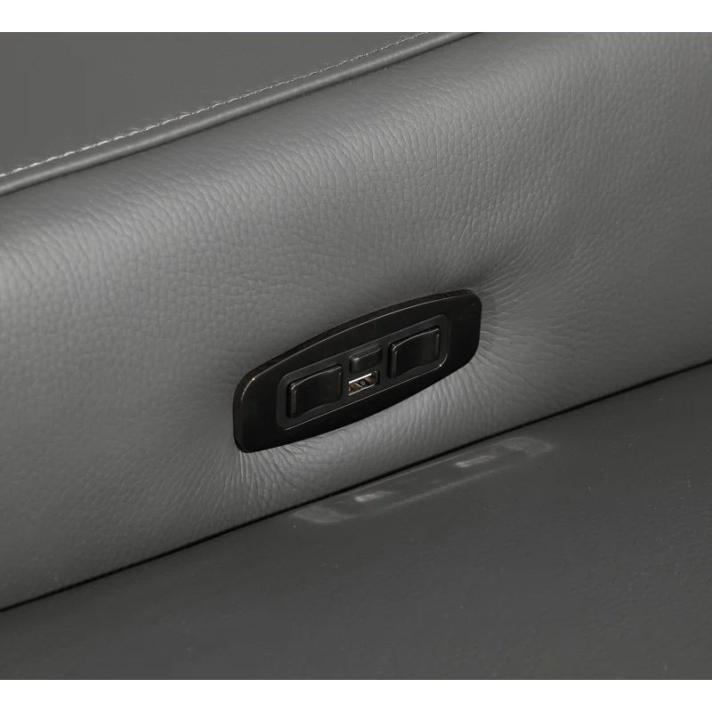 L-Shape Sectional Sofa: 7 - Piece Top Italian Grain Leather Power Reclining Sectional(Dark Gray Genuine Leather)