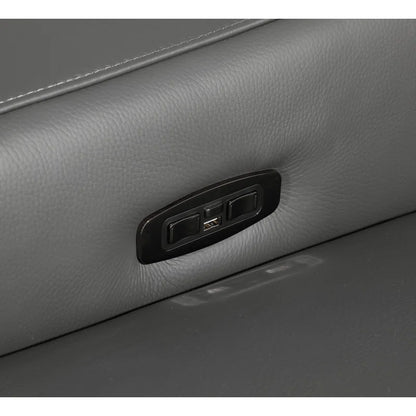 L-Shape Sectional Sofa: 7 - Piece Top Italian Grain Leather Power Reclining Sectional(Dark Gray Genuine Leather)