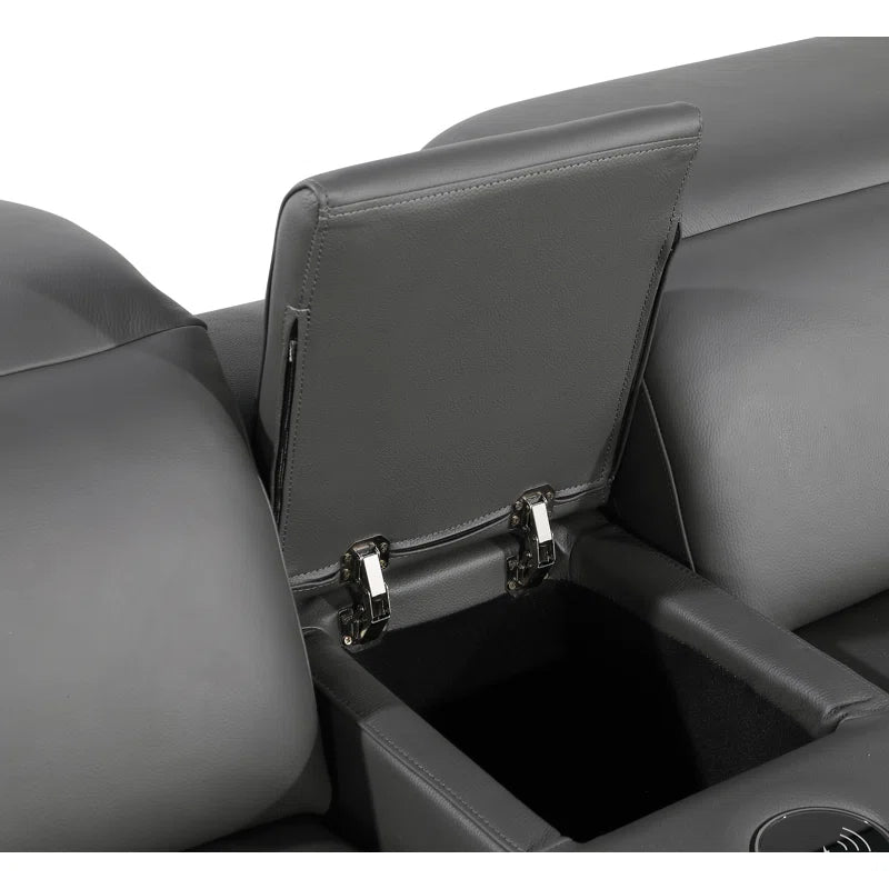 L-Shape Sectional Sofa: 7 - Piece Top Italian Grain Leather Power Reclining Sectional(Dark Gray Genuine Leather)