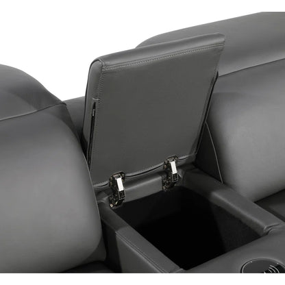 L-Shape Sectional Sofa: 7 - Piece Top Italian Grain Leather Power Reclining Sectional(Dark Gray Genuine Leather)