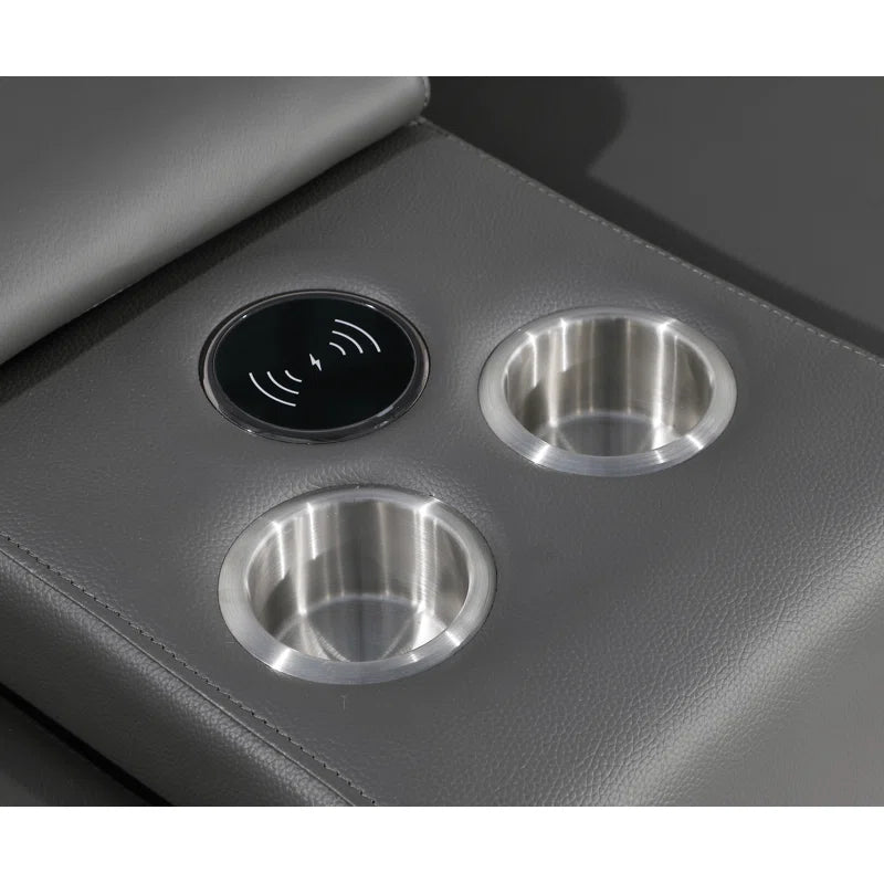 L-Shape Sectional Sofa: 7 - Piece Top Italian Grain Leather Power Reclining Sectional(Dark Gray Genuine Leather)