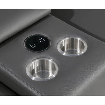 L-Shape Sectional Sofa: 7 - Piece Top Italian Grain Leather Power Reclining Sectional(Dark Gray Genuine Leather)