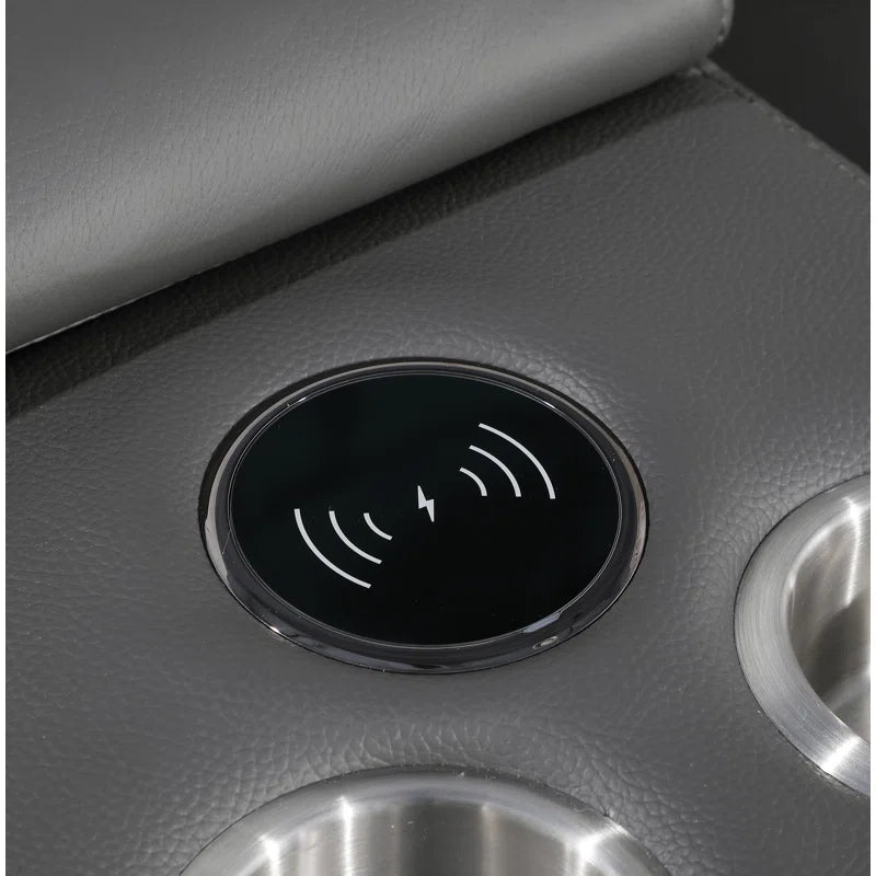 L-Shape Sectional Sofa: 7 - Piece Top Italian Grain Leather Power Reclining Sectional(Dark Gray Genuine Leather)