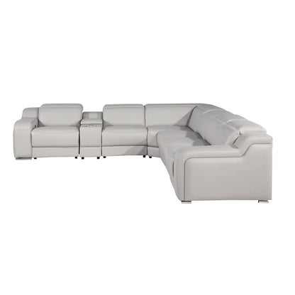 L-Shape Sectional Sofa: 7 - Piece Top Italian Grain Leather Power Reclining Sectional(Light Gray Genuine Leather)