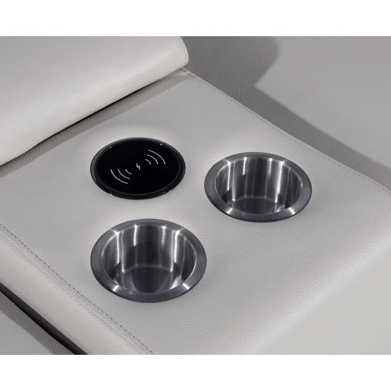 L-Shape Sectional Sofa: 7 - Piece Top Italian Grain Leather Power Reclining Sectional(Light Gray Genuine Leather)