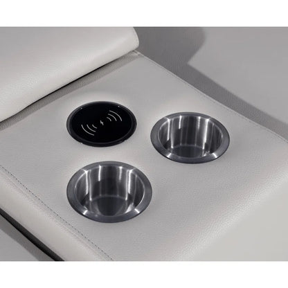 L-Shape Sectional Sofa: 7 - Piece Top Italian Grain Leather Power Reclining Sectional(Light Gray Genuine Leather)