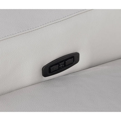 L-Shape Sectional Sofa: 7 - Piece Top Italian Grain Leather Power Reclining Sectional(Light Gray Genuine Leather)