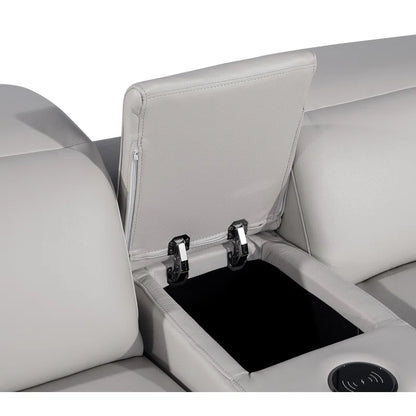 L-Shape Sectional Sofa: 7 - Piece Top Italian Grain Leather Power Reclining Sectional(Light Gray Genuine Leather)