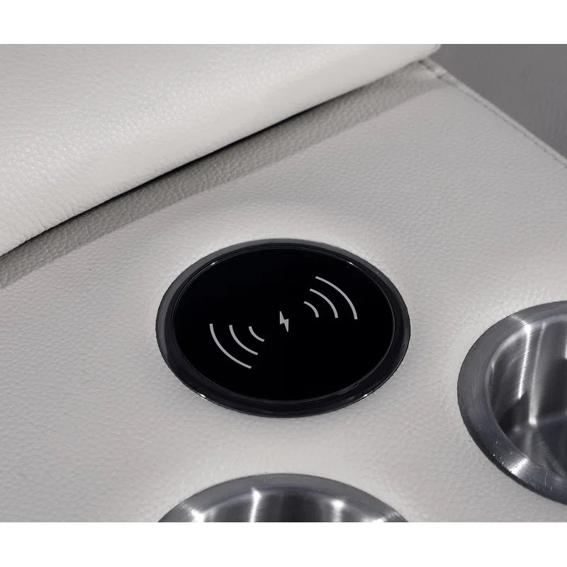 L-Shape Sectional Sofa: 7 - Piece Top Italian Grain Leather Power Reclining Sectional(Light Gray Genuine Leather)