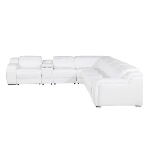 L-Shape Sectional Sofa: 7 - Piece Top Italian Grain Leather Power Reclining Sectional(White Genuine Leather)