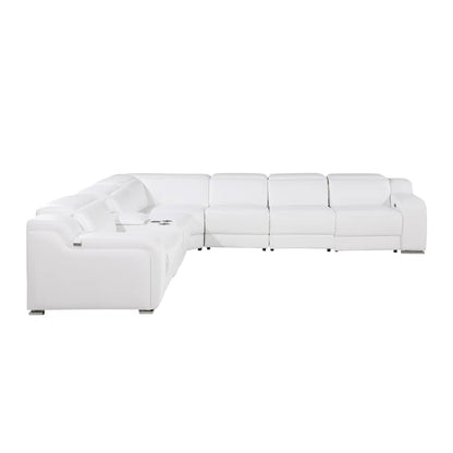 L-Shape Sectional Sofa: 7 - Piece Top Italian Grain Leather Power Reclining Sectional(White Genuine Leather)