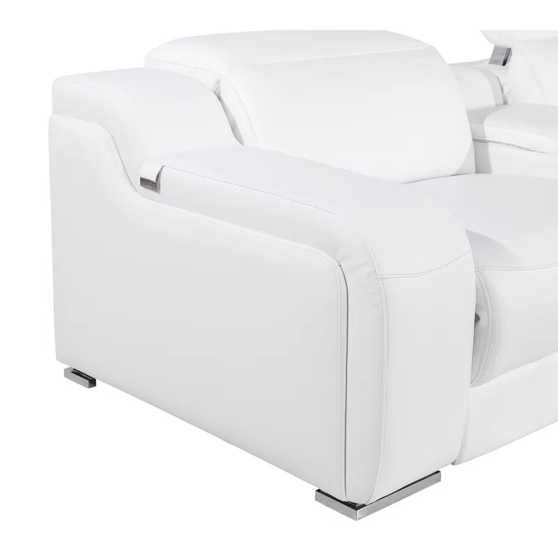 L-Shape Sectional Sofa: 7 - Piece Top Italian Grain Leather Power Reclining Sectional(White Genuine Leather)