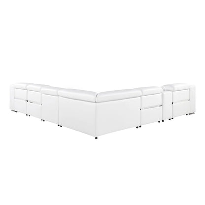 L-Shape Sectional Sofa: 7 - Piece Top Italian Grain Leather Power Reclining Sectional(White Genuine Leather)