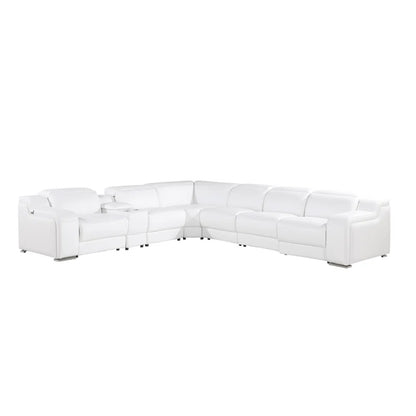 L-Shape Sectional Sofa: 7 - Piece Top Italian Grain Leather Power Reclining Sectional(White Genuine Leather)