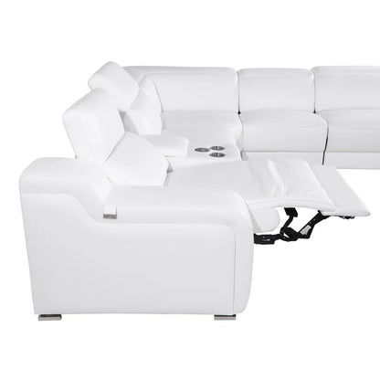 L-Shape Sectional Sofa: 7 - Piece Top Italian Grain Leather Power Reclining Sectional(White Genuine Leather)