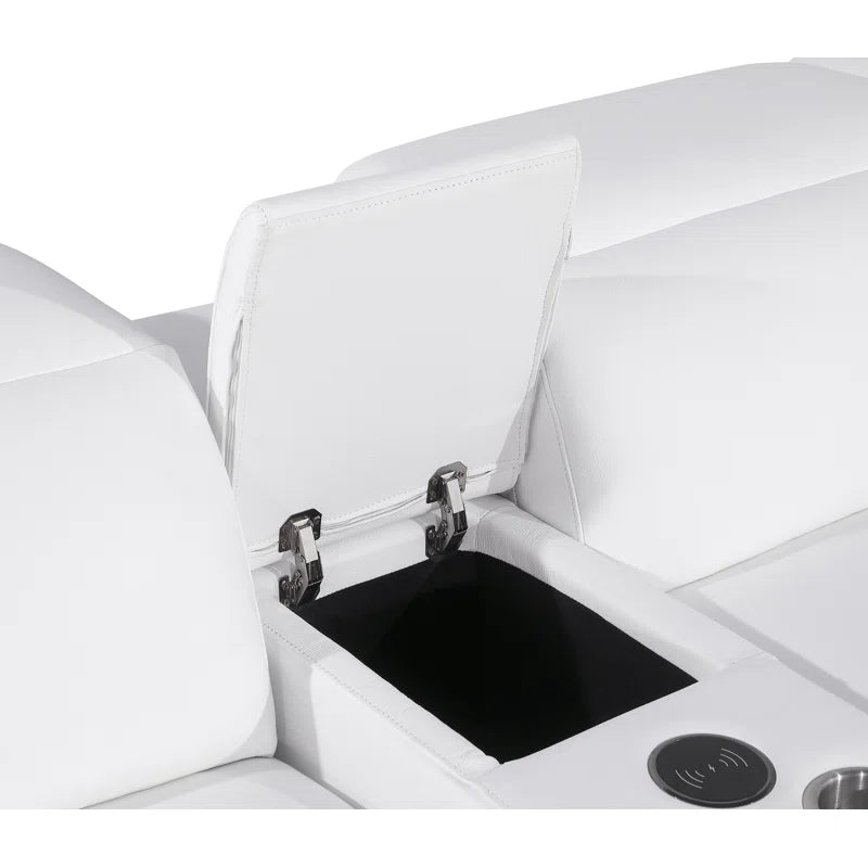 L-Shape Sectional Sofa: 7 - Piece Top Italian Grain Leather Power Reclining Sectional(White Genuine Leather)