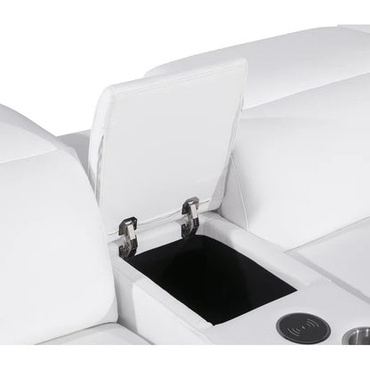 L-Shape Sectional Sofa: 7 - Piece Top Italian Grain Leather Power Reclining Sectional(White Genuine Leather)