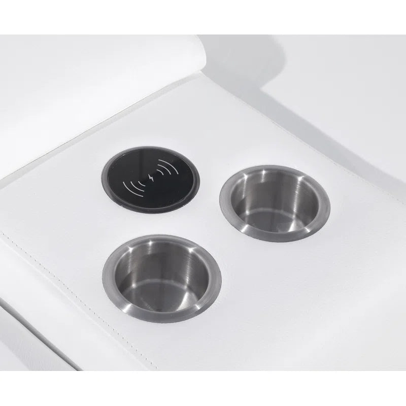 L-Shape Sectional Sofa: 7 - Piece Top Italian Grain Leather Power Reclining Sectional(White Genuine Leather)