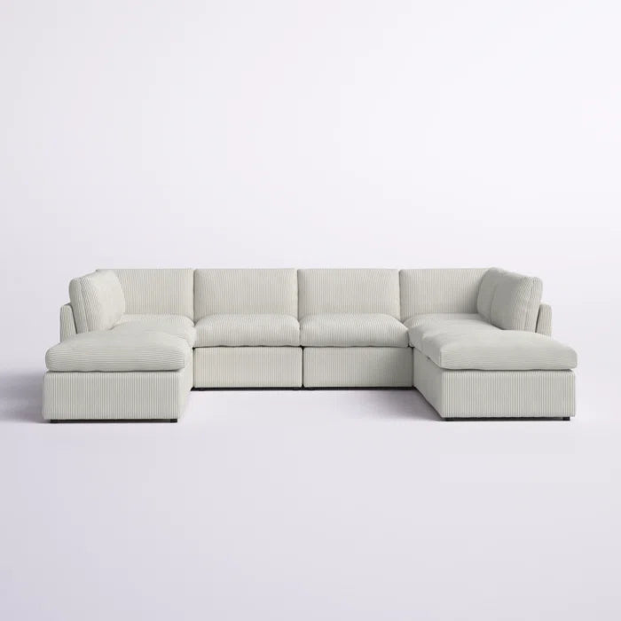 U-Shape Sectional Sofa: 8 - Piece Corduroy Sectional(Cream Corduroy)