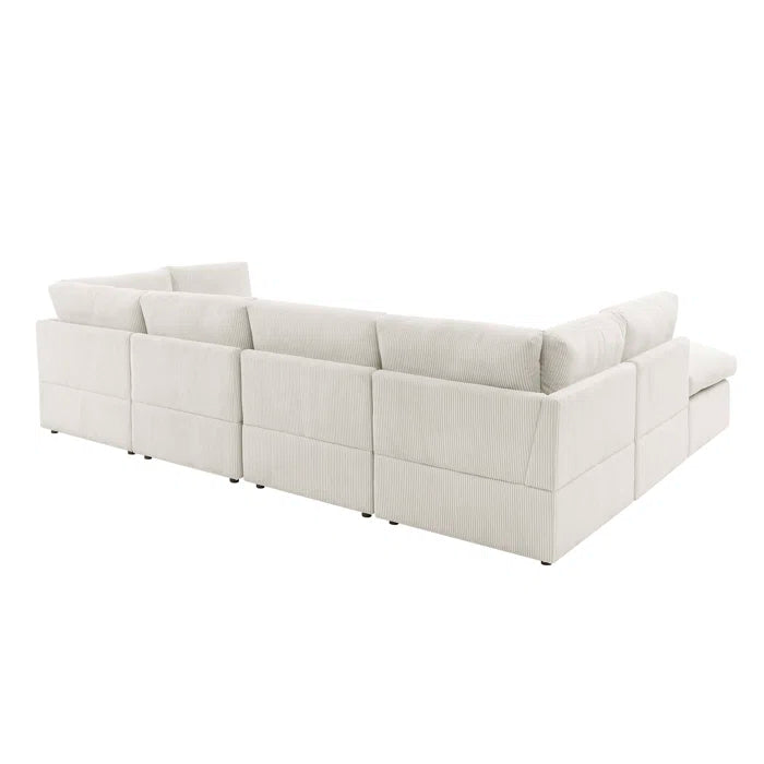 U-Shape Sectional Sofa: 8 - Piece Corduroy Sectional(Cream Corduroy)