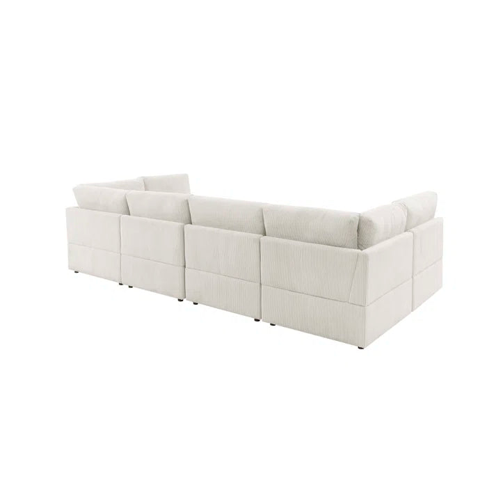 U-Shape Sectional Sofa: 8 - Piece Corduroy Sectional(Cream Corduroy)