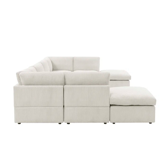 U-Shape Sectional Sofa: 8 - Piece Corduroy Sectional(Cream Corduroy)