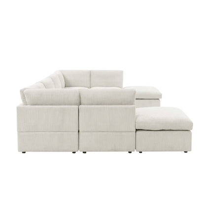 U-Shape Sectional Sofa: 8 - Piece Corduroy Sectional(Cream Corduroy)