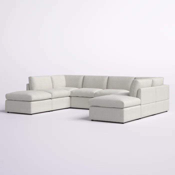 U-Shape Sectional Sofa: 8 - Piece Corduroy Sectional(Cream Corduroy)