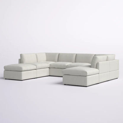 U-Shape Sectional Sofa: 8 - Piece Corduroy Sectional(Cream Corduroy)