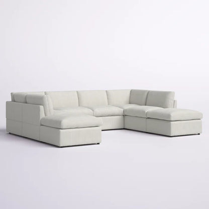 U-Shape Sectional Sofa: 8 - Piece Corduroy Sectional(Cream Corduroy)