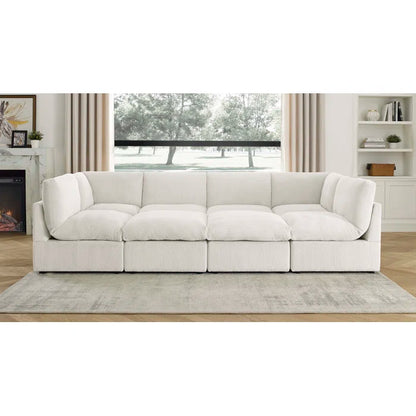 U-Shape Sectional Sofa: 8 - Piece Corduroy Sectional(Cream Corduroy)