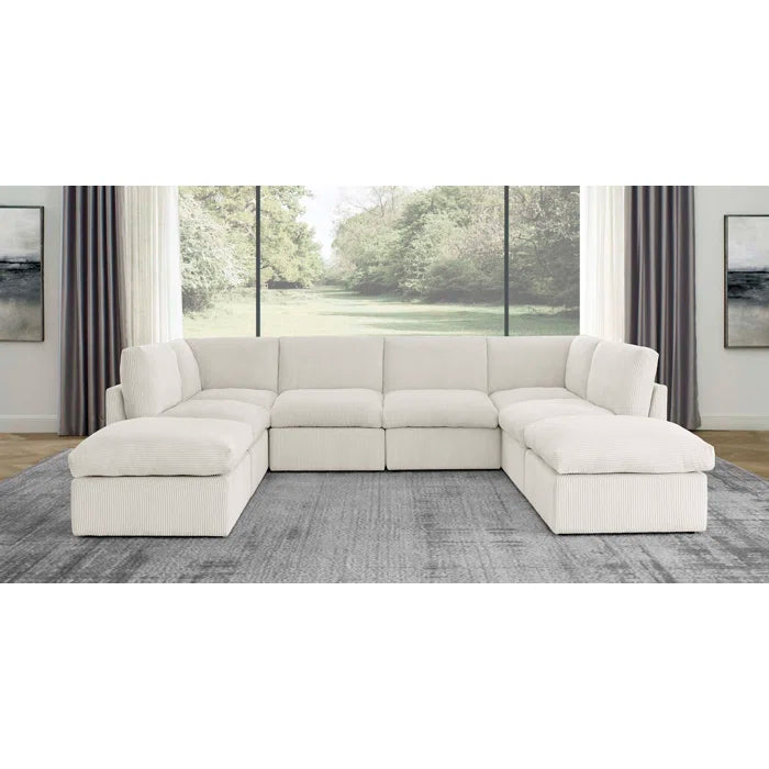 U-Shape Sectional Sofa: 8 - Piece Corduroy Sectional(Cream Corduroy)