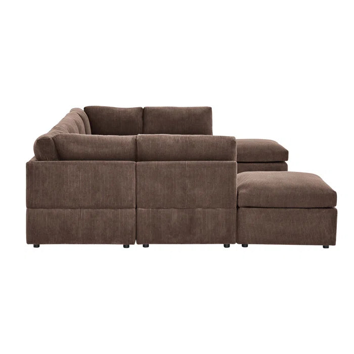 U-Shape Sectional Sofa: 8 - Piece Corduroy Sectional(Dark Brown Corduroy)