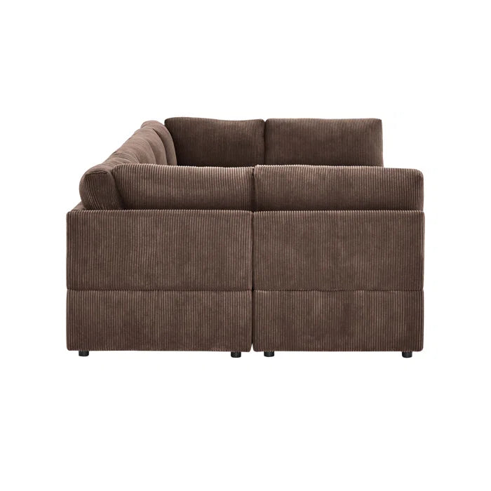 U-Shape Sectional Sofa: 8 - Piece Corduroy Sectional(Dark Brown Corduroy)