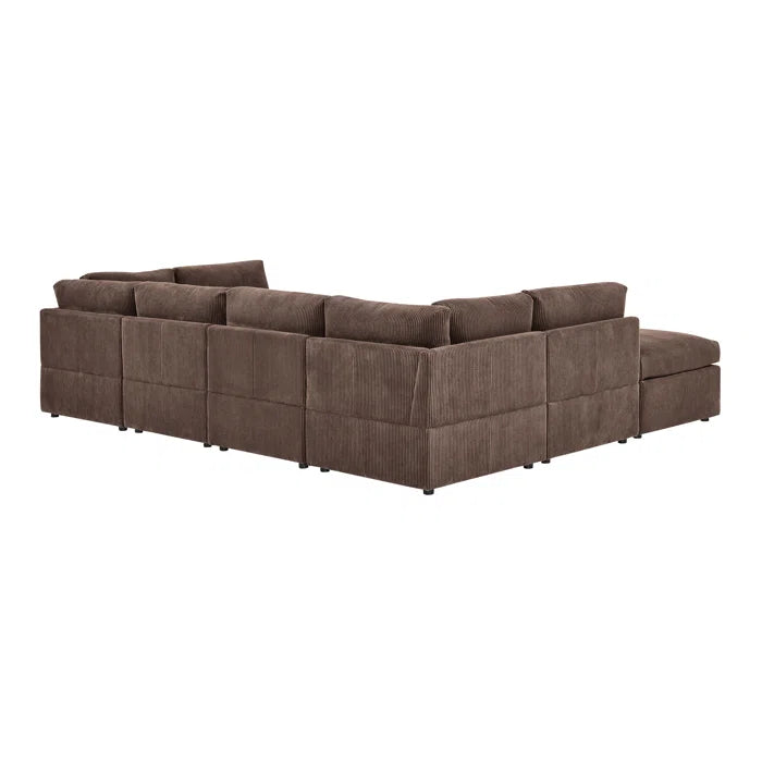 U-Shape Sectional Sofa: 8 - Piece Corduroy Sectional(Dark Brown Corduroy)