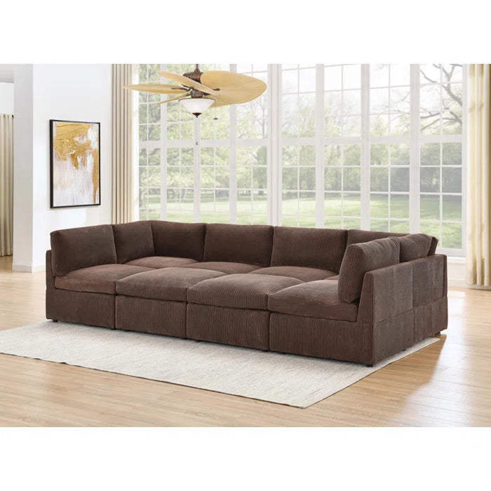 U-Shape Sectional Sofa: 8 - Piece Corduroy Sectional(Dark Brown Corduroy)