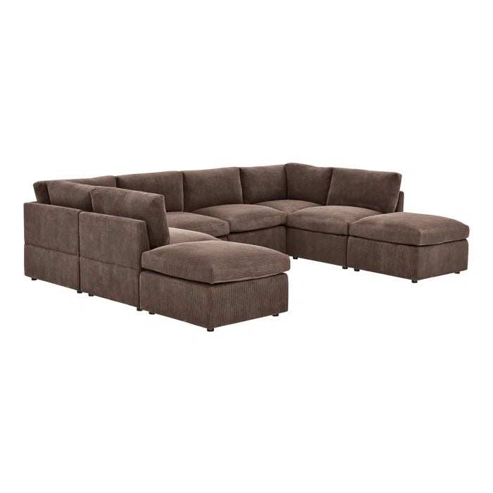 U-Shape Sectional Sofa: 8 - Piece Corduroy Sectional(Dark Brown Corduroy)