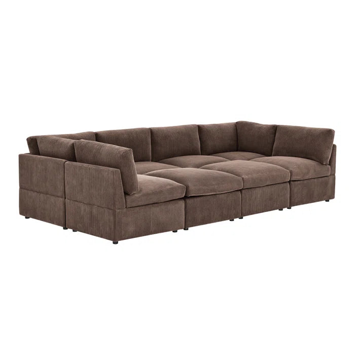 U-Shape Sectional Sofa: 8 - Piece Corduroy Sectional(Dark Brown Corduroy)