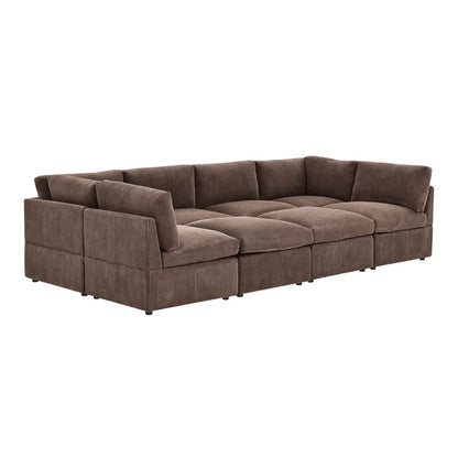 U-Shape Sectional Sofa: 8 - Piece Corduroy Sectional(Dark Brown Corduroy)