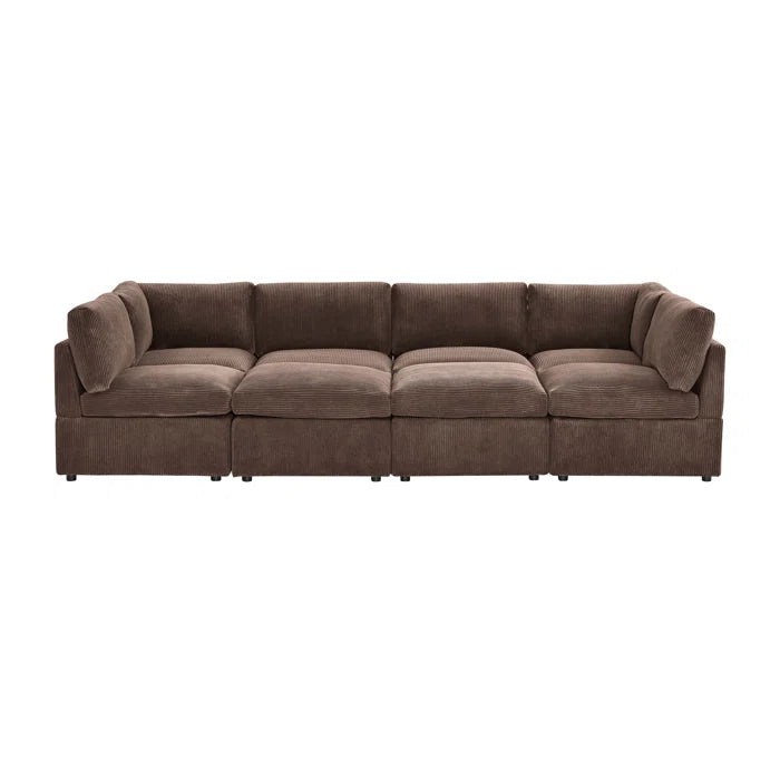 U-Shape Sectional Sofa: 8 - Piece Corduroy Sectional(Dark Brown Corduroy)