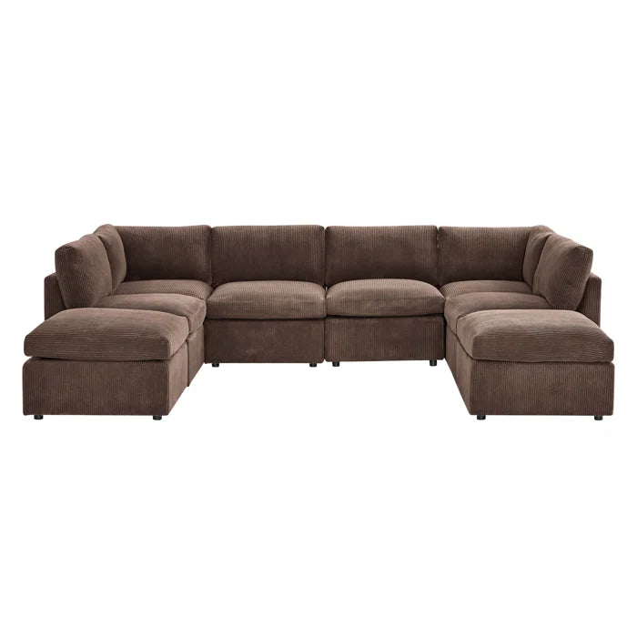 U-Shape Sectional Sofa: 8 - Piece Corduroy Sectional(Dark Brown Corduroy)