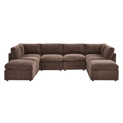 U-Shape Sectional Sofa: 8 - Piece Corduroy Sectional(Dark Brown Corduroy)