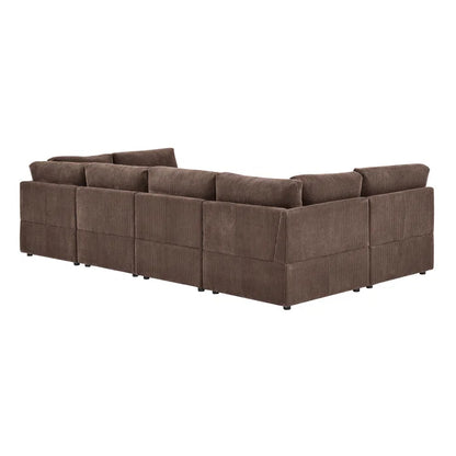 U-Shape Sectional Sofa: 8 - Piece Corduroy Sectional(Dark Brown Corduroy)