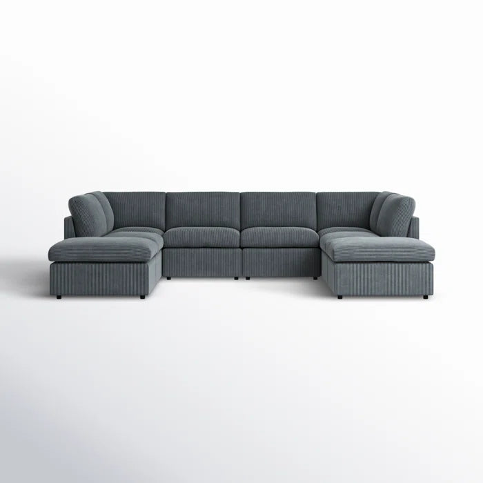 U-Shape Sectional Sofa: 8 - Piece Corduroy Sectional(Dark Gray Corduroy)