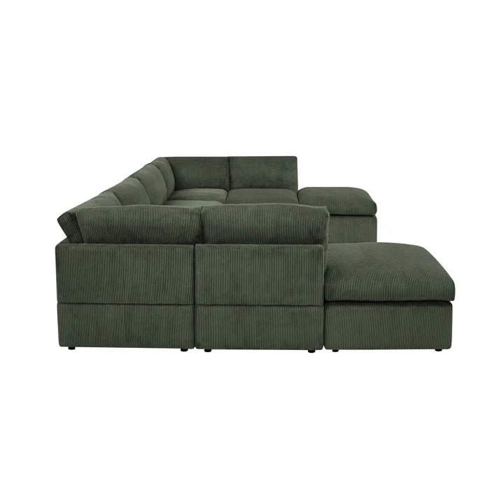 U-Shape Sectional Sofa: 8 - Piece Corduroy Sectional(Green Corduroy)