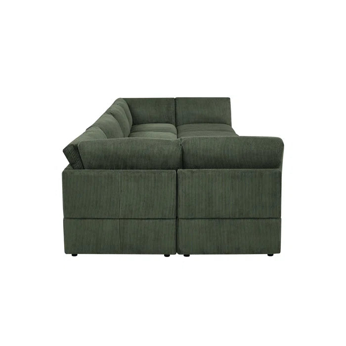 U-Shape Sectional Sofa: 8 - Piece Corduroy Sectional(Green Corduroy)