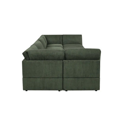 U-Shape Sectional Sofa: 8 - Piece Corduroy Sectional(Green Corduroy)