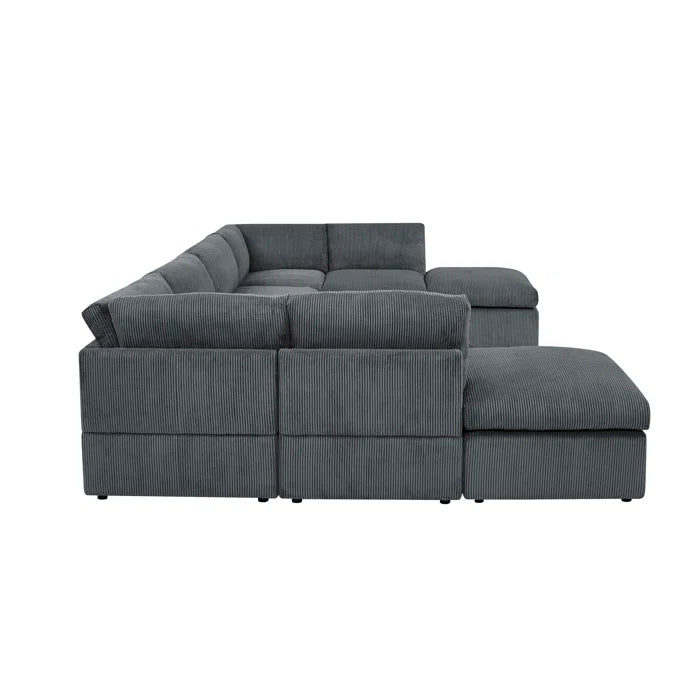 U-Shape Sectional Sofa: 8 - Piece Corduroy Sectional(Dark Gray Corduroy)